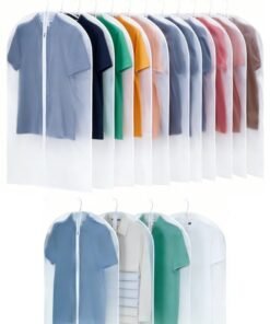 KYDTSYK 15 Pack Translucent Clothes Dust Cover Garment Bags - Hanging Storage Bags with Zipper Closure, Dustproof Organizer for T-Shirts, Shirts & Daily Clothes Wardrobe Storage Travel  60*120 cm