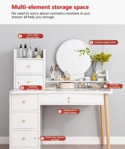 Sharpdo Modern Minimalist Bedroom Dressing Table with LED Makeup Mirror, 7 Drawers for Storage and Partition Storage Dressing Table With Drawers Vanity Table Beautiful Makeup Table (Without Dressing Chair)