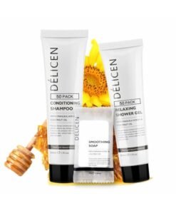OPPEAL.HOSMALL OPPEAL Delicen Manuka Honey Hotel Amenities | Rectangular Soap Bars, Conditioning Shampoo, Body wash 3-Piece Set | Clementine Scent | 150 Pcs Total