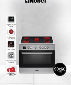 Nobel 90x60 Electric Cooking Range with 5 Black Ceran, Inox Frame, Digital Timer, Turbo Fan Maxi Oven, Double Glass Door, Made in Turkey – NGC90VC (1 Year Warranty) NGC90VC silver