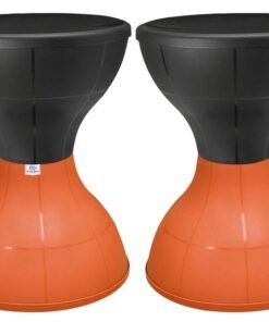 Kuber Industries Heart Home Damroo Style Portable, Ligthweight Both Sided Plastic Sitting Stool, Planter Stand, Sidetable for Living Room, Bed Room, Garden- Pack of 2 (Black & Orange) (HS_38_HEARTH021813)