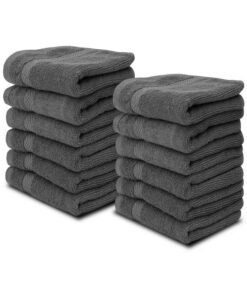 White Classic Luxury Washcloths for Bathroom-Hotel-Spa-Kitchen-Set - Circlet Egyptian Cotton - Highly Absorbent Hotel Quality Face Towels - Bulk Set of 12-13x13 Inch (Dark Gray)