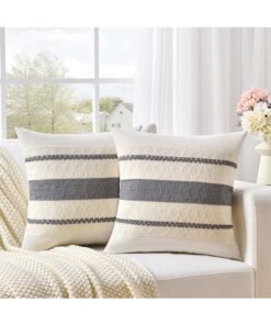 Fancy Homi Set of 2 Vintage Decorative Throw Pillow Covers for Couch, Bed & Sofa, Coastal Boho & Rustic Pattern, Aesthetic & Modern Design - 45x45cm - Neutral Grey