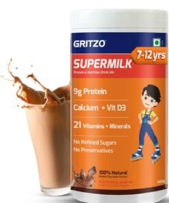 gritzo Supermilk Daily Nutrition Powder 8-12Y Young Athlete Double Chocolate 400G 9G Protein With Zero Refined Sugar