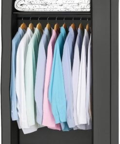 Fitto Closet Wardrobe, Portable, Metal Shelves, Dustproof Cover, 41.73x17.72x65.35 in, Black