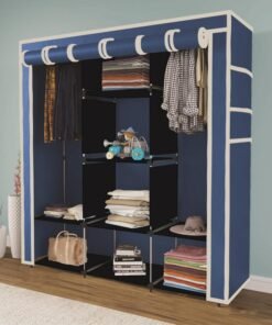 Maison & Cuisine ® Collapsible Wardrobe Clothes Almira, 2 Hanging Space, 8 Shelves, (Non-Woven Fabric 90GSM and Metal Rod, (88230, Blue)