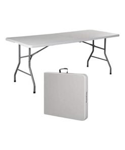 MAF furniture Maf-Ft1.8M-Folding Rectangular Table For Outing, Home, Kicthen, Easy To Carry 180X60 Cm Multipurpose Folding Round Table With Steel Frame Maf-Ft1.8M-White