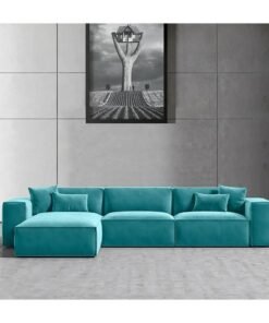 Karnak Carol Corner l L-Shaped Luxury Sofa For Living Room Solid Wood Corner Modern Design Couch, Velvet Upholstered Color (Right, Sky Blue)