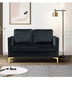Wooden Twist Loveseat 2-Seater Bench with Two Cushions ( Black )