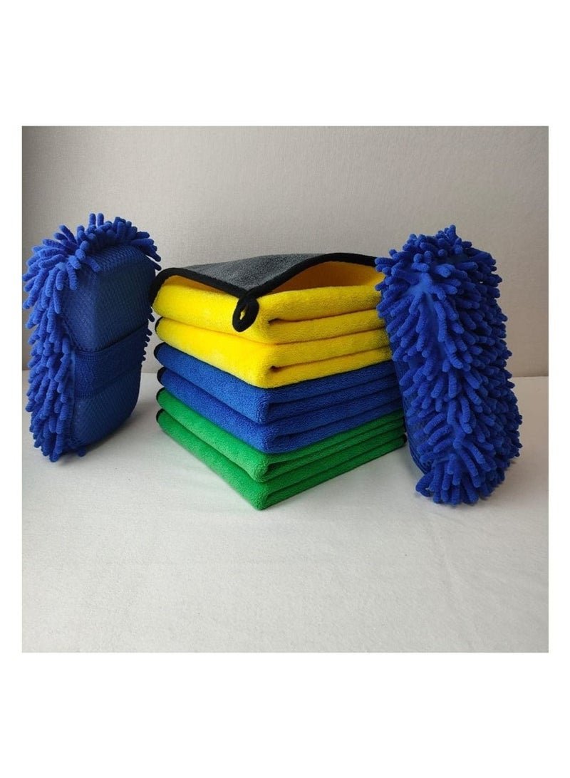 lebonaer Premium 6-Pack Microfiber Car Drying Towels and 2 Wash Mitts Set - Ultra-Soft, Highly Absorbent, Scratch-Free Cleaning Cloths for Auto Detailing, Wax Application, Glass Polishing, Interior Dusting, and Waterless Wash for Car, Motorcycle, and Household Surfaces. Best microfiber towels for drying car without streaks, super absorbent waffle weave drying towel for quick water bead removal, scratch-free car wash mitts for safe soap sudsing, professional-grade auto detailing towel kit for enthusiasts, deep pile microfiber cloths for applying wax and polish, high GSM plush drying towels for luxury car finish, zero lint microfiber towels for cleaning glass and windows, versatile cleaning towels for household dusting and polishing, effective waterless car wash towels for quick detailer spray, gentle yet durable towels for motorcycle and bike cleaning, microfiber wash kit for beginner and professional detailers, color-coded towels for separate cleaning tasks (wheels, paint, interior), highly ef