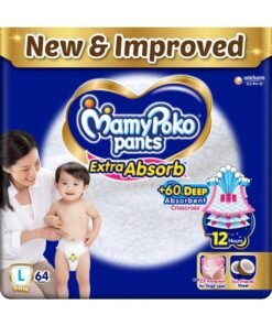 MamyPoko Pants Extra Absorb Baby Diapers, Large (L), 64 Count, 9-14Kg