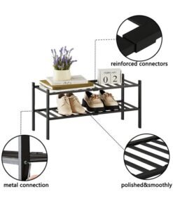 Alternative view of HAWAWA 2 Tier Stackable Shoe Shelf Small Shoes Organizer Standing Shoe Stand Stable and Study for Closet Entryway Hallway Bedroom Floor Dorm Black 69x32x28cm