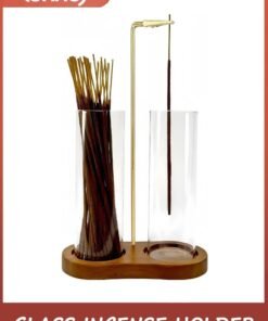 LENND Glass Incense Holder,2 in 1 Incense Sticks Burner Holder with Storage,Hang Upside Down Incense Holder for Sticks with Glass Ash Catcher for Meditation Yoga Spa Room Decor (Brown)