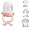 ORiTi Pack of 3 Nipples S M L Size with 1 Nibbler Fruit Feeder Pacifier Fresh Food Nibbler, Infant Fruit Teething Toy Nipple 100% Silicone BPA Free Food Grade Silicone Pouches for Toddlers