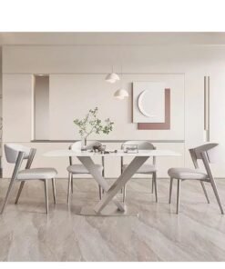 fashionhome Set of 4 Multipurpose Use Italian Light Luxury Dining Chairs Minimalist Design Curved Upholstered Leather Backrest Accent Chairs Comfortable Restaurant Chairs Durable Carbon Steel Legs Living Room Chairs 44x50x80 cm