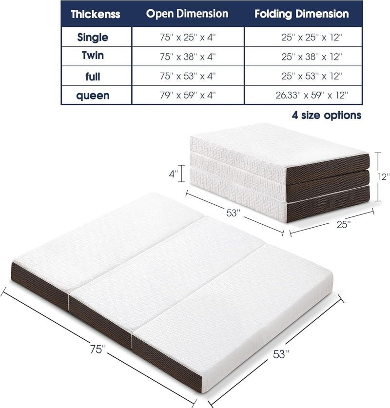 The Home Mart Folding Mattress, 4 Inch Trifold Hybrid Foam Mattress with Ultra Soft Removable Cover, Non-Slip Bottom & Breathable Mesh Sides, Foldable & Portable (Queen : 79" x 59" x 4") - Image 2