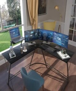 fashionhome L Shape Gaming Table Computer Desk with Large Monitor Stand Sturdy Writing Workstation 258 x 46 x 74 cm