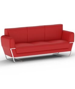 Mahmayi SF169-3 PU Leatherette Three Seater Sofa - Modern Executive Sofa, Office Lounge Seater With Stainless Steel Legs and High Density Foam - Red