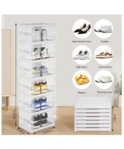 Shoe Storage Organizer, Clear Installation-free Foldable Shoe Rack Stackable Shoe Box Pack, Portable Cabinet Rack (Transparent 6 Pack) - Image 4