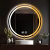 WALALLA Large LED Light Bathroom Mirror, Round Illuminated Wall Mounted Vanity Mirror, Home Makeup Mirror with Anti-Fog, 3 Lighting Modes, Touch Button Backlit, Brightness Adjustment