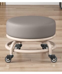 DubaiGallery Flexible Small Bar Stool with Wheels, Faux Leather Upholstery, No Wood, Multi-Use For Home Storage In Entryway, Doorway, Bathroom, Bedroom - Dual Load Capacity, 360-Degree Swivel Casters