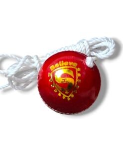 STC SPORTS Leather Cricket Shot Practice Hanging Ball, String Cricket Ball and Knocking Cricket Ball with Rope, RED, Pack of 1 (Red)