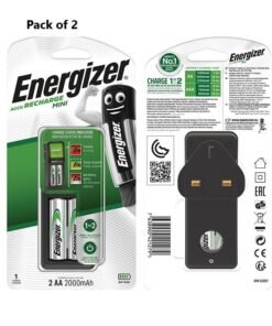 Energizer Mini Battery Charger with 2 AA Rechargeable Batteries [Port- 2] Silver
