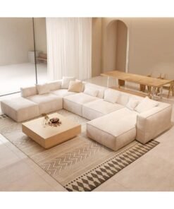 Karnak Amelia 6 Seater U-Shape Velvet Sofa – Beige