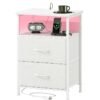 Sharpdo Large Capacity Bedside Table with LED Light and Storage Drawer, With 2 AC Sockets and 2 USB Ports, UK Standard Socket 42*30*60.5cm