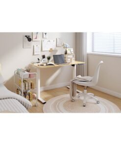 Alternative view of FLEXISPOT EN1 Standing Desk 129 x 68 x 14.5cm - Whole-Piece Desktop, Home Office Use, Height Adjustable with 4 Memory Presets, Supports Multiple Monitors, White & Maple