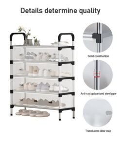 Alternative view of 5-Tier Shoe Cabinet, Easy To Assemble, Suitable For Closets, Hallways, Bedroom Entrances, Metal Storage Shoe Rack, 66*29*94cm