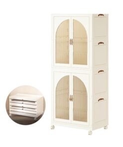 GGEROU Wardrobe Portable Closet, Stackable Storage Bins with Doors,Wheels,Lids,Collapsible Plastic Closet Organizers Storage Cabinet with Closet Rods,Folding Storage Bins