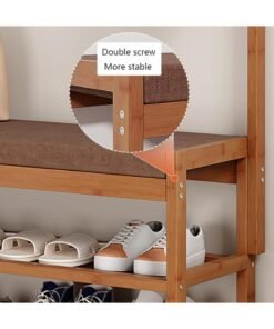 Alternative view of Rock Pow Clothes Stand with Shoe Rack Bench, 3 In 1 Cloth Hanger Stand Bamboo Clothes Rack, Free Standing Coat Rack with Shoe Storage Bench for Hallway, Entryway,103cm/40.6
