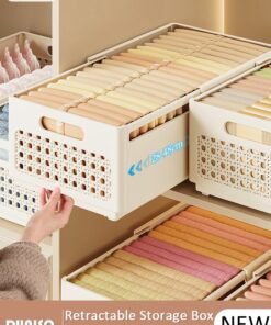 DUNISO 2 Pack Retractable Storage Box, Adjustable Expandable Storage Box,Stackable Plastic Drawer Storage Box,Multifunctional Organizer and Storage Bins , for Kitchen,Refrigerator,Cabinets,Wardrobes,Bathroom,Office