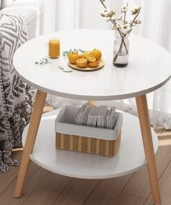 Alternative view of TOMSHOO Round Side Table, Nightstand Coffee End Table with Storage Shelf for Living Room, Bedroom, Small Spaces, Easy Assembly 2 tier Modern Home Decor Bedside Table with Wood Legs (50 * 50 * 52cm)
