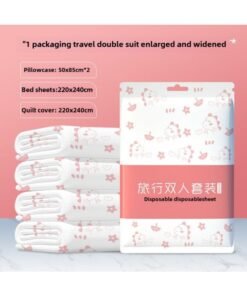 Hotel Disposable Bed Sheet Quilt Cover Pillowcase Four-piece Thickened Travel Double Travel Bedding Dirty Portable-Color:Regular Double Four-piece Set (printed)