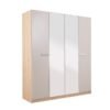 DANUBE HOME Cardano 4 Door Wardrobe With 2 Mirrors Sturdy Closet Clothes Storage Cupboard Modern Design Space Saving Swing Door Cabinet For Bedroom L181.6Xw59.6Xh216Cm - Natural Oak/Champagne