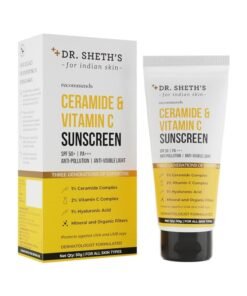 Dr. Sheth's Sunscreen SPF 50 Cream with Ceramide & Vitamin C for Oily, Sensitive, Dry Skin | For Intense Hydration | Non Greasy, Quick Absorbing | Zero White Cast | PA+++ | For Women & Men | 50g
