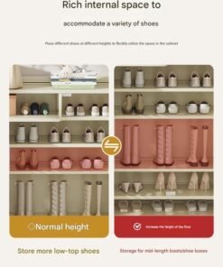 NKX Shoe Cabinet Milky White Entryway with Two Doors and Eight Layers With Drawer 110*32*59cm - Image 3