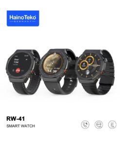 Haino Teko Germany RW41 Round Shape AMOLED Display Smart Watch With 3 Pair Straps and Wireless Charger For Men's and Boys Black