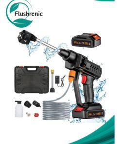Flushrenic Cordless high-pressure cleaner, 6-in-1 nozzle portable battery-powered high-pressure cleaner, handheld, with 2 batteries, for car/floor/patio cleaning (black)