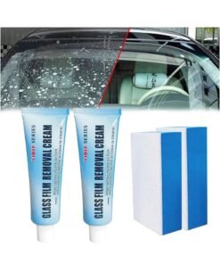 Luckam Car Glass Oil Film Cleaner 2Pcs Glass Film Removal Cream Car Windshield Oil Film Cleaner Glass Stripper Water Spot Remover Glass Oil Film Remover with Sponge for Car and Home Bathroom Glass