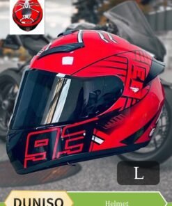 DUNISO Full face motorcycle helmet, lightweight crash resistant motorcycle helmet, all season cool racing helmet，with black lenses, breathable lining, suitable for both men and women (L)