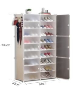 Alternative view of WALALLA 18-Cube Diy Plastic Shoes Cabinet With Translucent Doors Portable Modular Shoe Storage Organizer Tower Shelf Expandable Shoes Rack 139X32X84 Cm Plastic