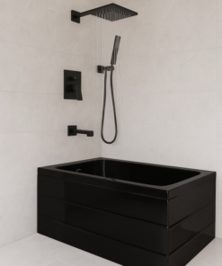 170×70 cm Glossy Black Freestanding Bathtub Combo with Matte Black Shower Set