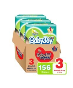 BabyJoy Baby Diapers, Size 3, 6 - 12 Kg, 156 Count (52 x 3) - Medium, Breathable Material, Compressed, Cotton Touch
