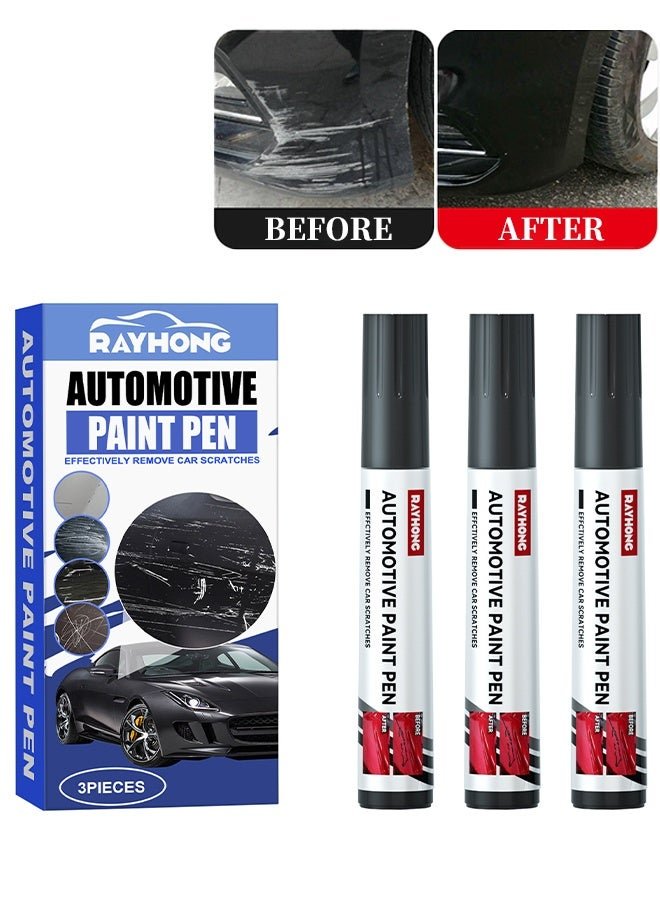 RAYHONG Automotive Paint Pen - 3 Pieces Black Car Scratch Repair Pen, Touch Up Paint for Minor Scratches, Automotive Paint Scratch Remover for Vehicles