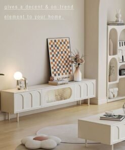 Merry Moments Cream White TV Unit Entertainment Unit TV Media Console Contemporary Style TV Stand Luxury TV Unit TV Cabinet MDF Board Fashionable White Finish L200xH46xW30 cm