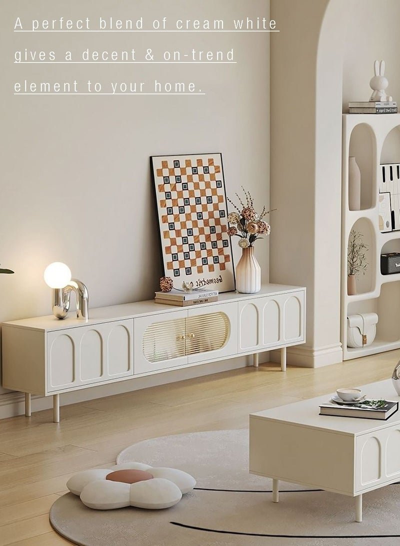 Merry Moments Cream White TV Unit Entertainment Unit TV Media Console Contemporary Style TV Stand Luxury TV Unit TV Cabinet MDF Board Fashionable White Finish L200xH46xW30 cm