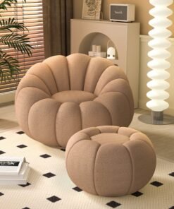 Modern Swivel Single Lazy Sofa Chair with Ottoman, 360-Degree Rotation, Accent Lounge Pumpkin Shape Sofa for Home, Living Room, Bedroom